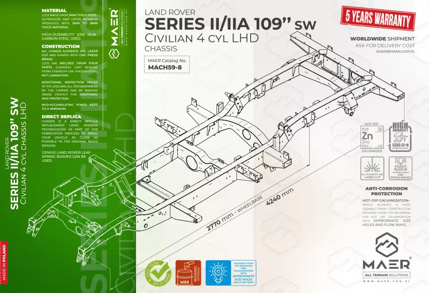 Land Rover SERIES II/IIA 109 SW 4cyl civilian chassis LHD