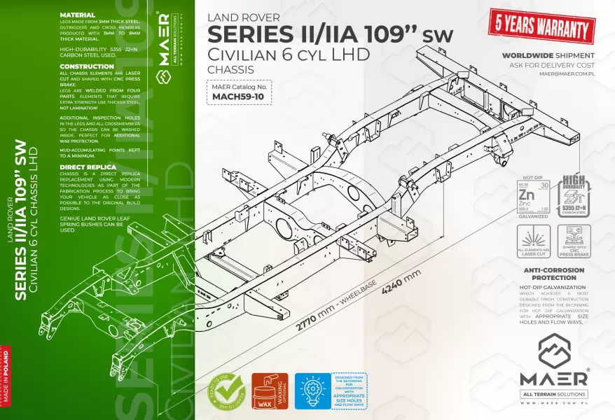 Land Rover SERIES II/IIA 109 SW 6cyl civilian chassis LHD