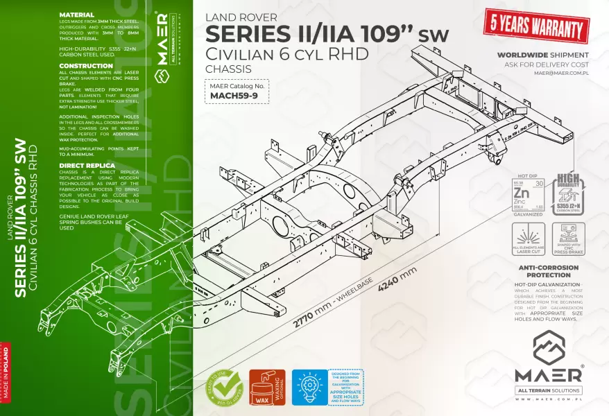 Land Rover SERIES II/IIA 109 SW 6cyl civilian chassis RHD