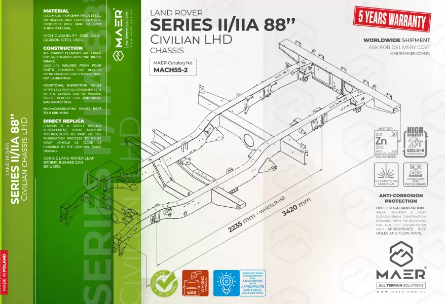 Land Rover SERIES II/IIA 88 civilian LHD chassis 