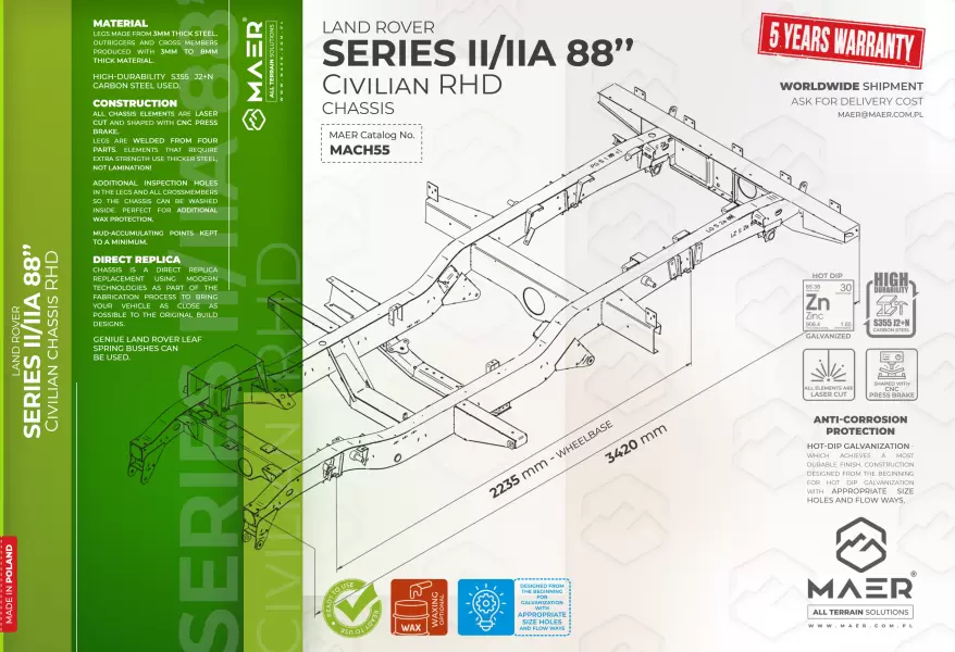 Land Rover SERIES II/IIA 88 civilian chassis RHD