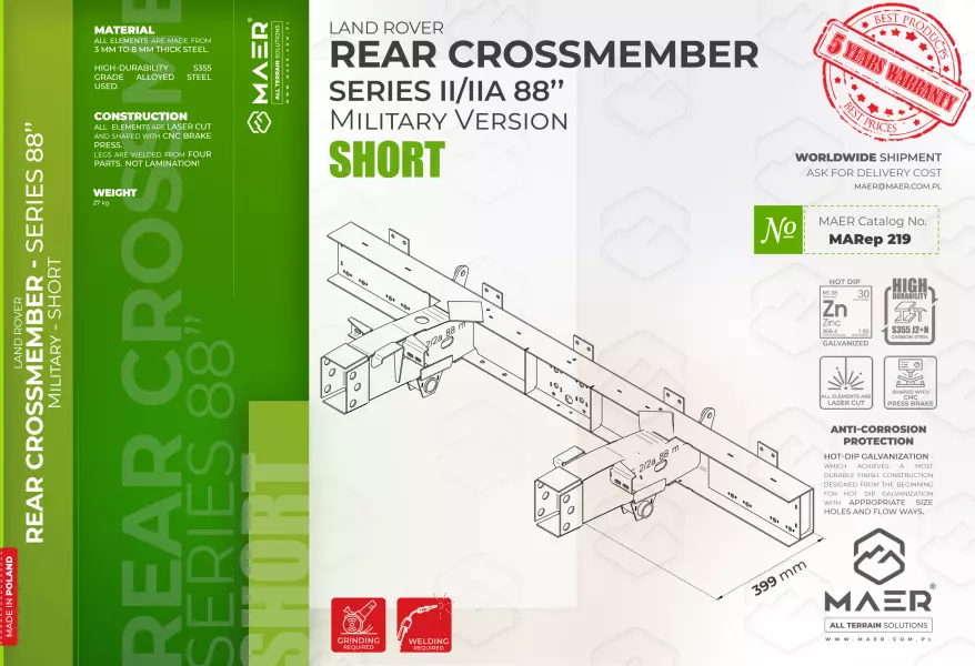 Land Rover Series II/IIA 88 Military version REAR crossmember - SHORT