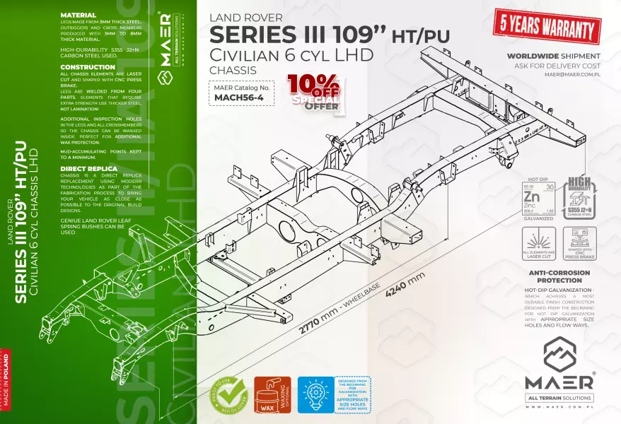 Hugo Land Rover Frame Land Rover SERIES III 109 HT 6cyl civilian LHD chassis