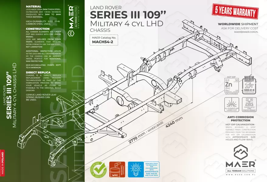 Land Rover SERIES III 109 4cyl military chassis LHD