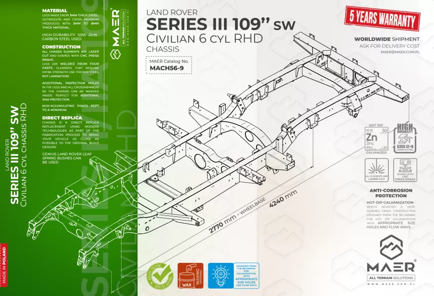 Land Rover SERIES III 109 SW 6cyl civilian chassis RHD