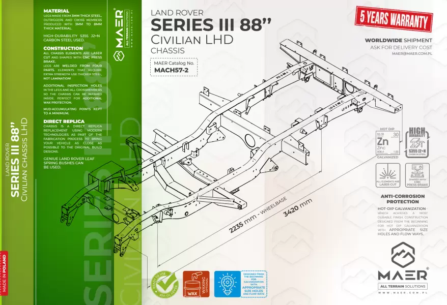 Land Rover SERIES III 88 civilian LHD chassis 