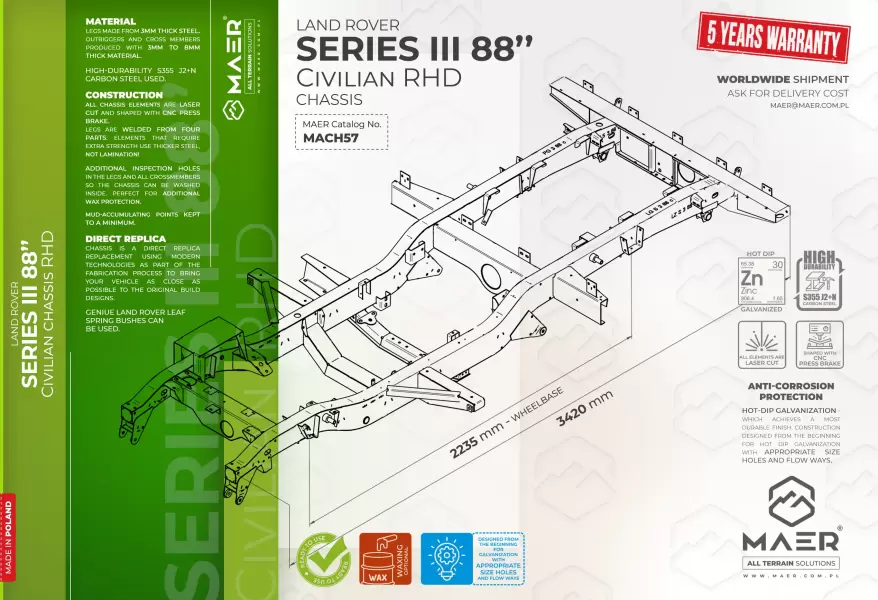 Land Rover SERIES III 88 civilian RHD chassis 