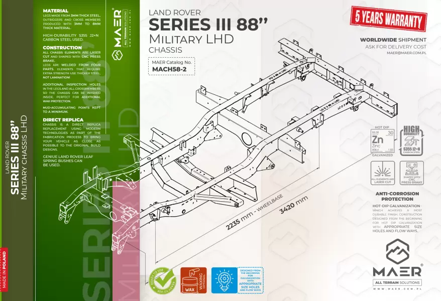 Land Rover SERIES III 88 military LHD chassis 