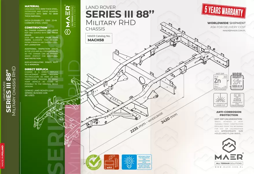 Land Rover SERIES III 88 military RHD chassis 