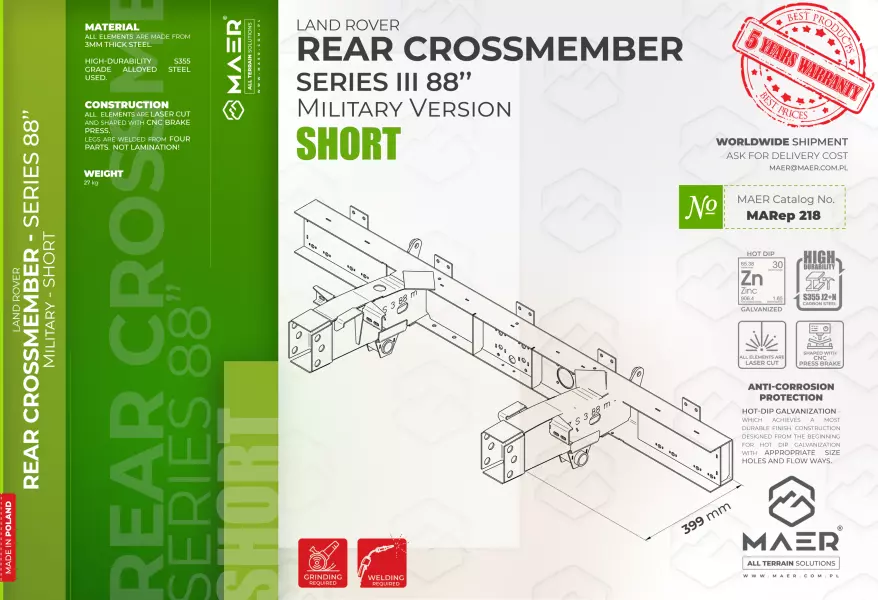 Land Rover Series III 88 Military version REAR crossmember - SHORT