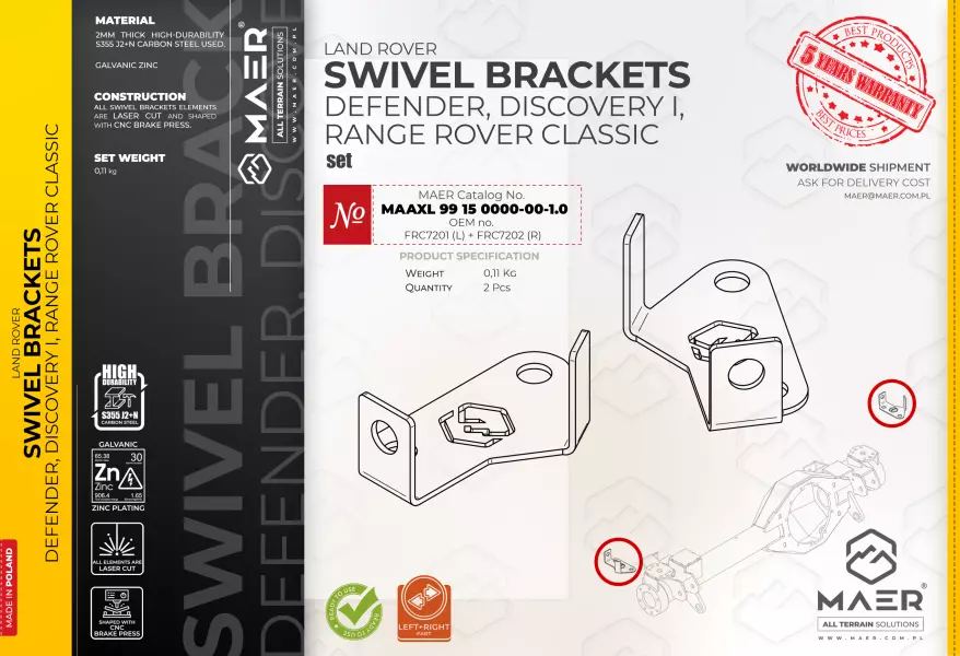 Land Rover Defender, Discovery I, Range Rover Classic SWIVEL BRACKETS 