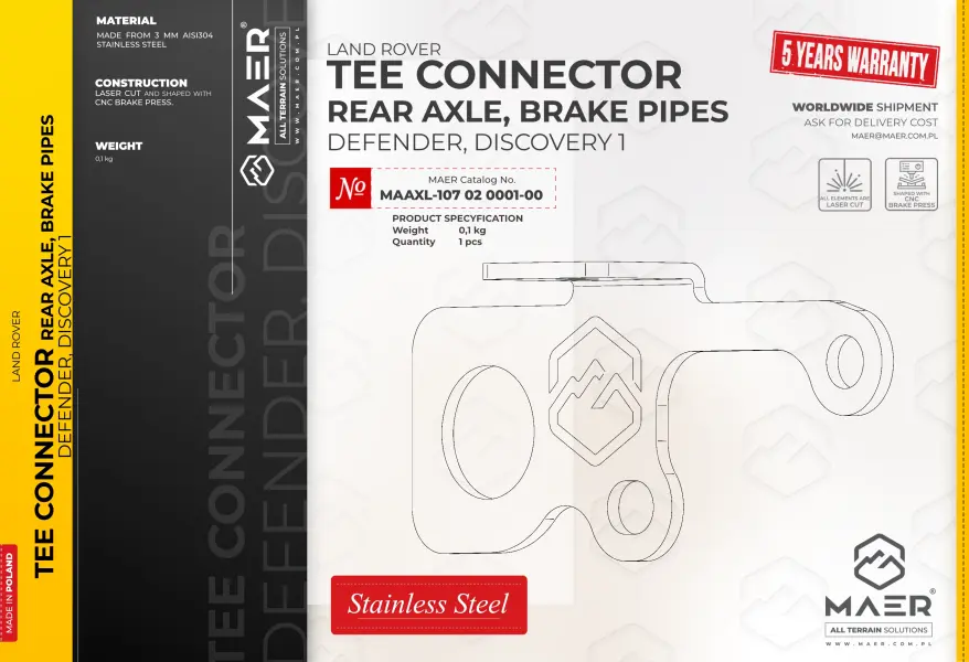 TEE CONNECTOR REAR AXLE, BRAKE PIPES for Defender, Discovery I
