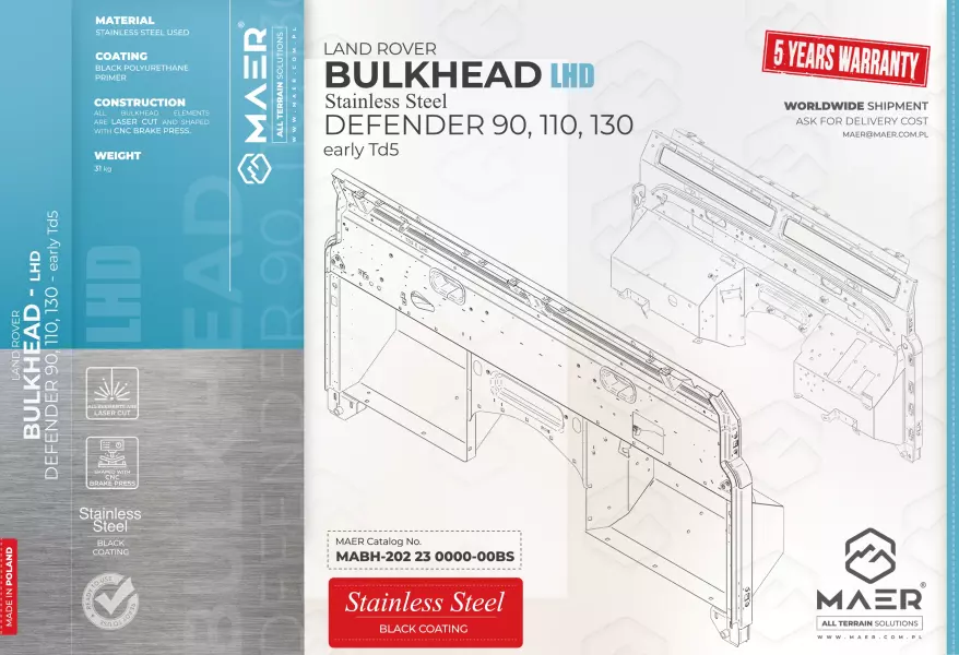 Defender 90, 110, 130 - early Td5 LHD STAINLESS bulkhead - BASIC