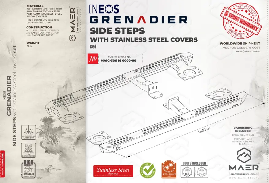 Grenadier SIDE STEPS with stainless steel covers