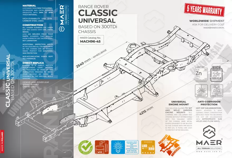 Range Rover CLASSIC UNIVERSAL BASED ON 300TDi galvanised chassis