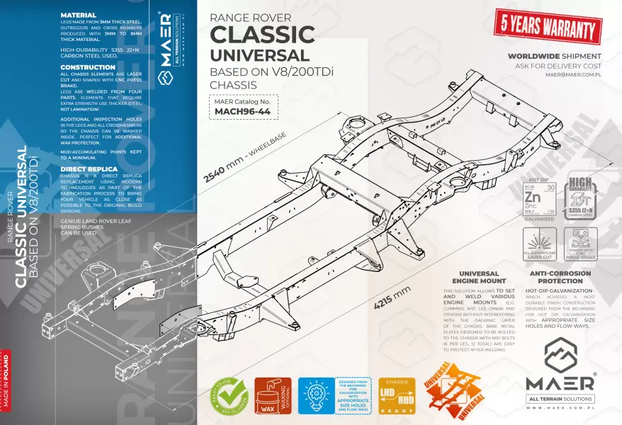 Range Rover CLASSIC UNIVERSAL BASED ON V8/200TDi galvanised chassis