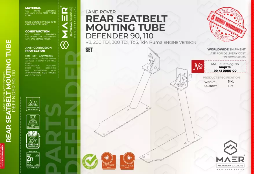 Defender 90 ,110 REAR SEATBELT MOUTING TUBE set